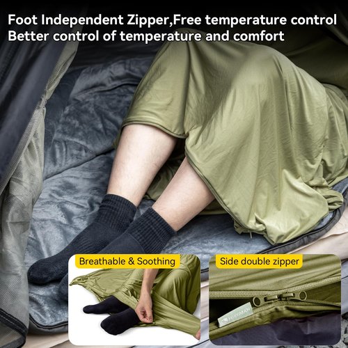 HIKEMAN Lightweight Sleeping Bag Liner - Portable Travel Sheet,Adult Sleep Sack,210x80cm Camping Sheet with Pillow Pocket for Hotels Backpacking Camping Hiking Trains (Army Green)