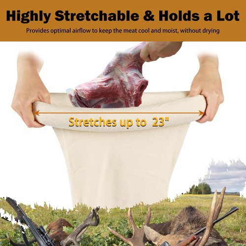 Qiullen 5-Pack Cotton Game Bags for Hunting - Breathable Meat Storage Bags for Elk, Deer, Caribou & Moose | Reusable, Washable with Reflective Strips & Ropes |4x48 + 1x28