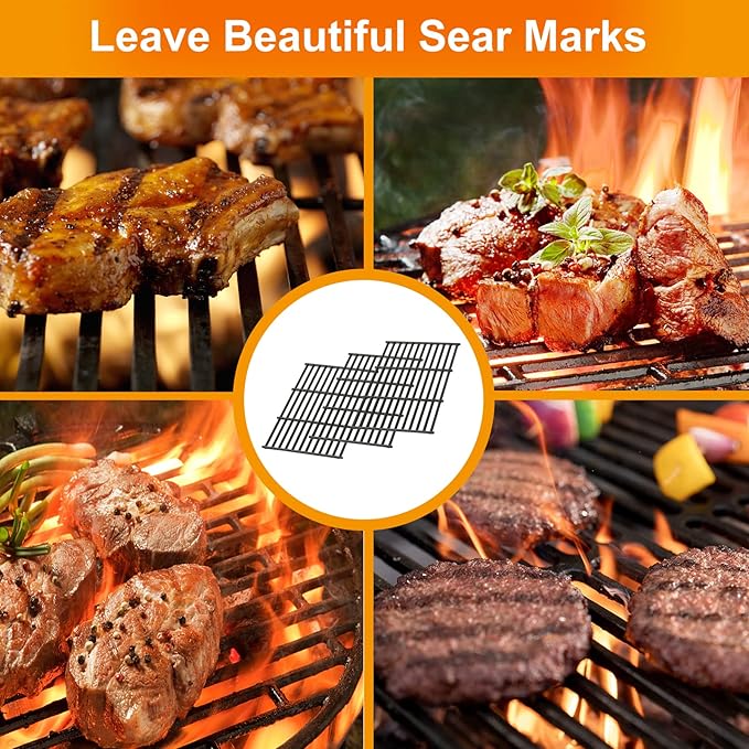 Hisencn Grill Cooking Grates for Char Griller Smokin' Champ 1733 and Chargriller 1722 Charcoal Grill, Cast Iron Smoker Replacement Grate Parts, Horizontal Smoker Grates for Chargriller (3-Pack)