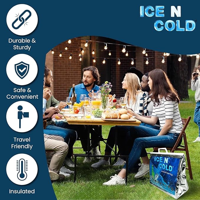 Insulated Cooler Bag - X-Large 40 lbs Capacity (Pack of 5) | Lightweight, Soft, Collapsible | Ideal for Groceries, Camping, Hiking, Beach, Travel