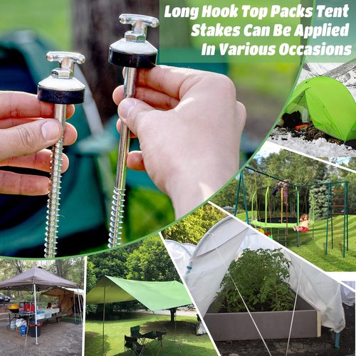 16 Pcs 12" Drillable Tent Stakes, Hex Pegs Stakes, Drillable Threaded Long Hook Top Packs Tent Stakes for Grassland Garden Tents Canopies Awnings Camping Travel (Hex Tool and Storage Bag)
