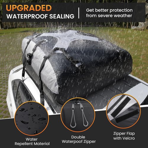 Sailnovo Rooftop Cargo Carrier Car Roof Bag 20 Cubic,Waterproof Cargo Roof Bag for Most Vehicles with/Without Roof Rack with Strap, Anti-Slip Mat,6 Door Hooks(Classic Gray-Black)