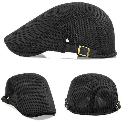 Taidor 2 Pack Men's Mesh Cap Breathable Summer Newsboy Hat Adjustable Beret Ivy Cap Irish Cabbie Driving Hunting Hats Black/Caramel