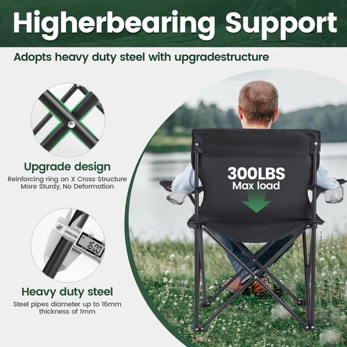 2 Pack Camping Chairs -Lightweight and Supportive Chairs for Adult and Lightweight Individuals - Compact, Durable, and Portable - Ideal for Camping, Hiking, Beach, and Picnics -Carry Bag