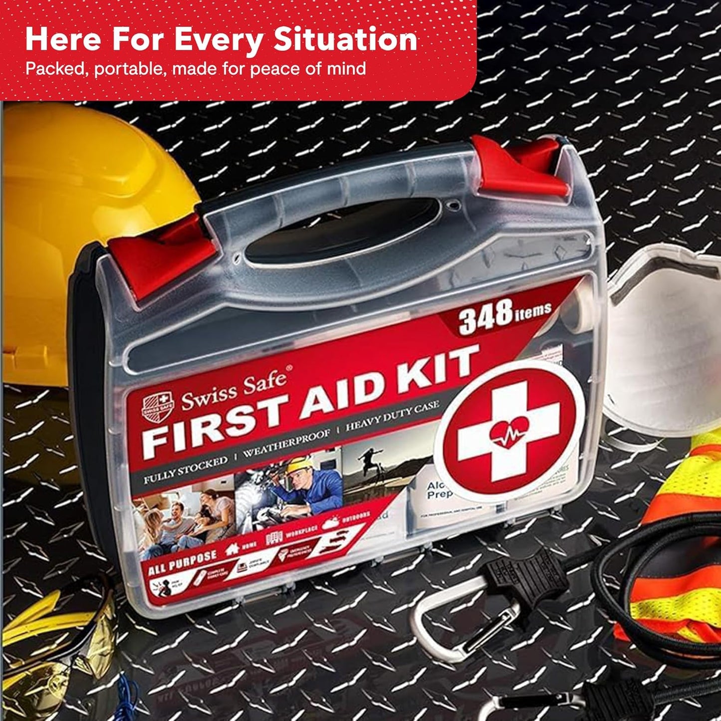Swiss Safe 2-in-1 First Aid Kit for Car, Travel & Home, Businesses - Bonus Mini Kit for Medical Emergency Aid, Survival, Camping - 64 Piece, Travel FAK