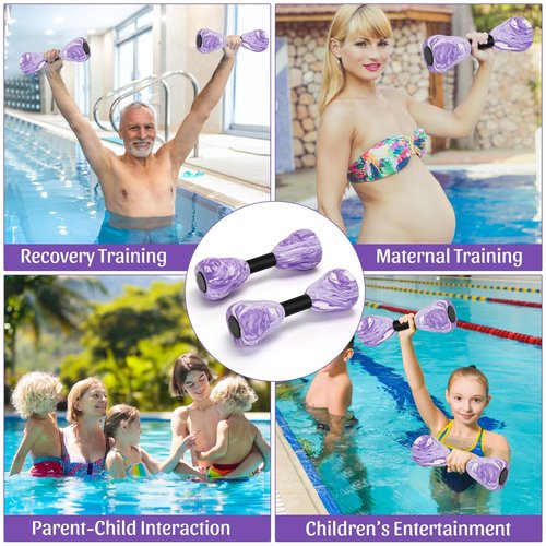 Camouflage Aquatic Dumbbells,2Pcs Foam Water Weights Aerobic Exercise Fitness Equipment Dumbbells, Pool Resistance Swimming Training for Adults/Kids/Men/Women Weight Loss, Beginner Swimming Training (Purple)