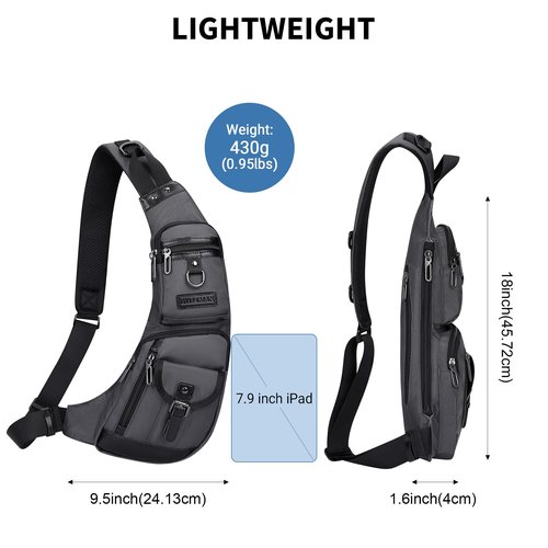 WITZMAN Sling Bag for Men Crossbody Bags Travel Slim Chest Bag One Strap Lightweight Casual Daypack (B702 Silvery Grey)