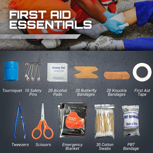 GunZee 175-Piece Survival Kit, First Aid Kit for Emergency and Outdoor Adventures, IFAK, Fishing Gear, MOLLE-Compatible Bag, Car Travel, Camping, Hiking, Earthquake, Tornado, Gifts for Men and Women