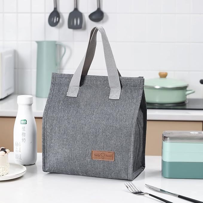 2pcs Grey Lunch Bag Insulated, Lunch Box Bag, Reusable Lunch Tote Bag, Lunch Box Container Bag Insulated for Women, Men, Work, Office, Travel