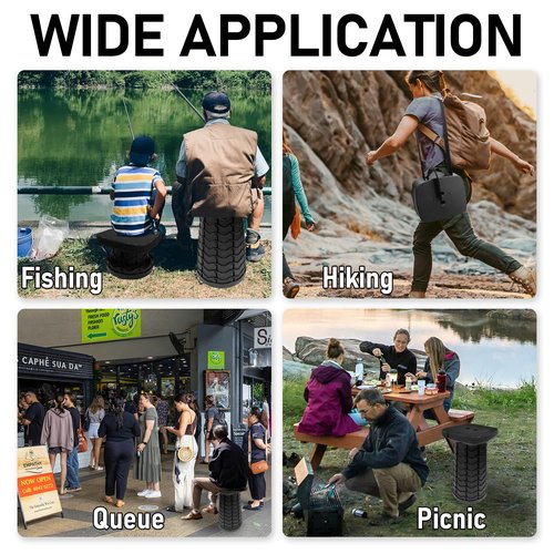 Socpuro Collapsible Stools Folding Chair, Upgrade Square Telescoping Stool, Portable Retractable Stool Foldable Stools for Camping Gardening Fishing Hiking BBQ (Black)