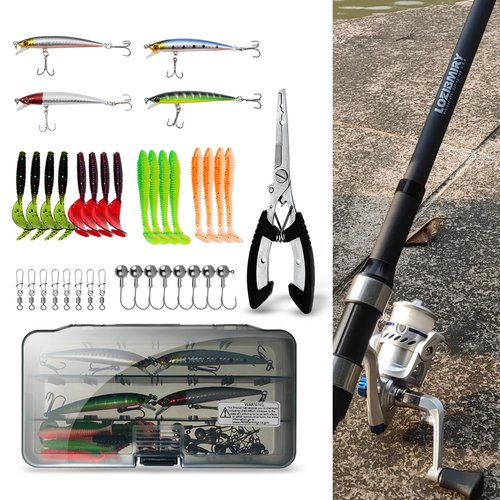 Fishing Rod Reel Combo - 2PCS 6.89ft Collapsible Rods 2PCS Spinning Reels Lures Set Fishing Pliers Carrier Bag for Travel Saltwater Freshwater Fishing Telescopic Fishing Pole Kit