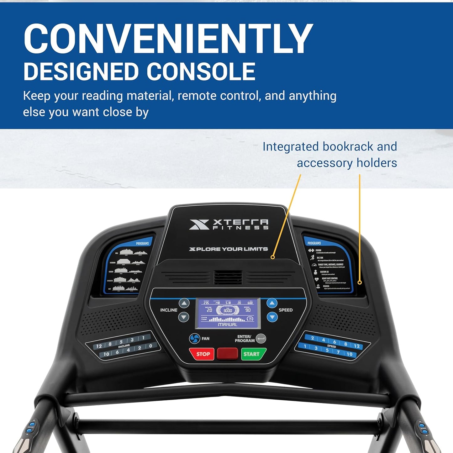 XTERRA Fitness Sport Series Premium Folding Smart Treadmill, Handlebar Speed and Incline Controls, Large XTRASoft Cushioned Running Deck, Built-in FTMS-Enabled Bluetooth with XTERRA+ Fitness App