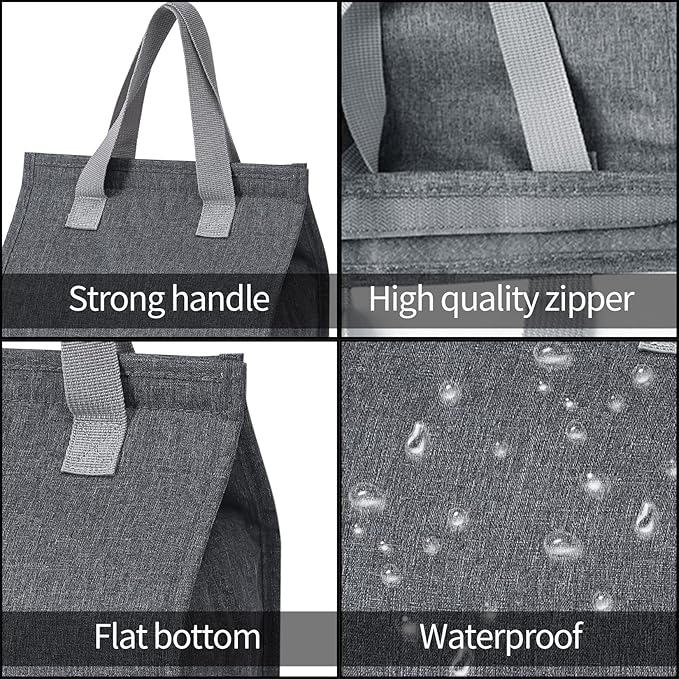 2pcs Grey Lunch Bag Insulated, Lunch Box Bag, Reusable Lunch Tote Bag, Lunch Box Container Bag Insulated for Women, Men, Work, Office, Travel