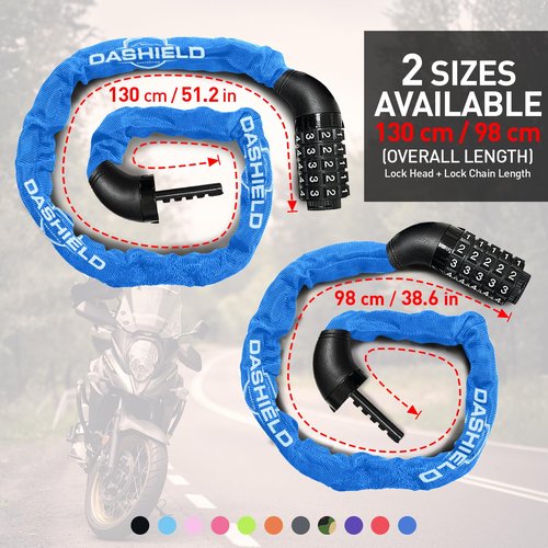 DaShield Bike Chain Lock Security 5 Digit Resettable Combination, 38.6 inches Heavy Duty Anti Theft Lock Chain for Bicycle, Motocycle, Scooter, Gate, Fence (Blue, 3.2ft)