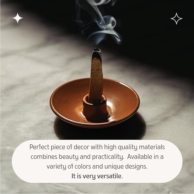 Luna Sundara Authentic Peru Pottery Palo Santo Stick Holder and Incense Holder Includes 5 Palo Santo Sticks Handmade Ceramic Smudge Bowl Sage Holder Palo Santo Holder (Brown)