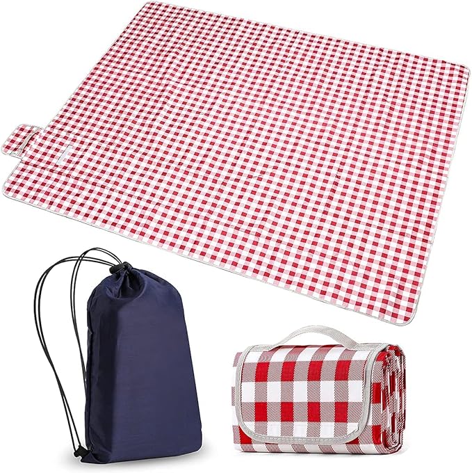 TONDAZHIYO Picnic Blankets Waterproof Foldable ，80”x60” Beach Blanket，Camping Sand mat, Large sandproof Lightweight Outdoor Blankets, Park (red & White)