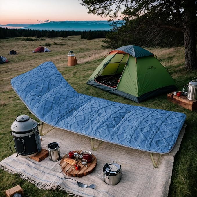 Camping Cot Mattress - Thick Camping Sleeping Pad with Elastic Straps,Portable Cot Mattress Pad for Sleeping Outdoor (75" x 28")