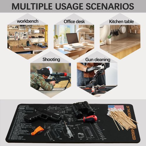 Gun Cleaning Mat for Glock - 24" x12" Gun Mat Black (with 6" Swabs)