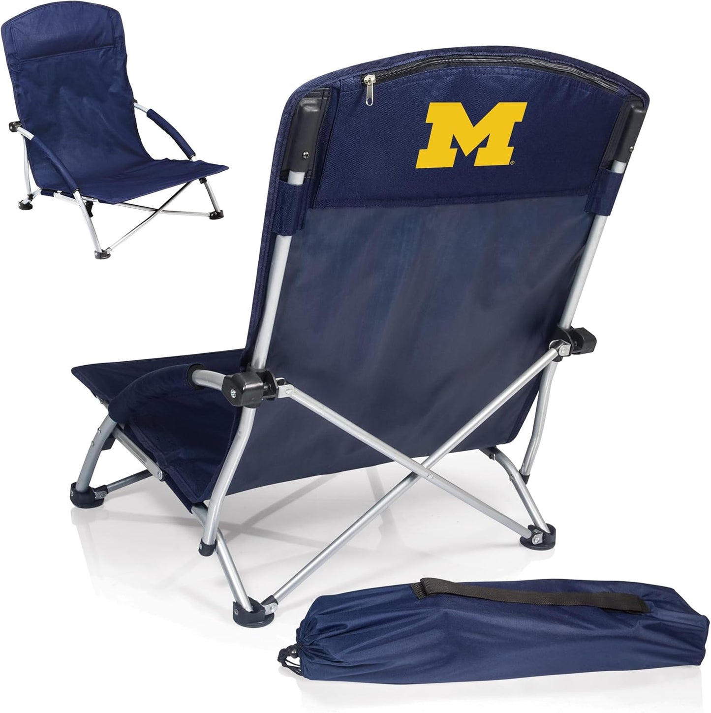 PICNIC TIME NCAA Tranquility Beach Chair with Carry Bag - Low Beach Chair for Adults - Low Lawn Chair