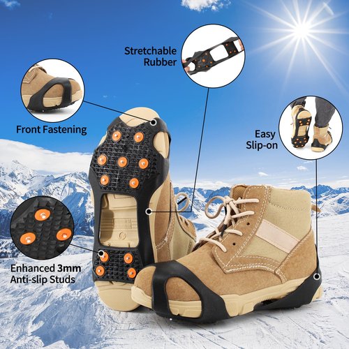 Xproutdoor Non-Slip Ice Cleats Snow Grips, Strong Traction Crampons 16 Steel Studs, for Shoes and Boots, Snow Ice Walking, Large