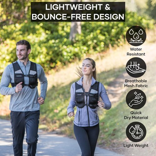 MIDNIGHT Water Resistant Running Vest - Reflective Vest for Running, 7 Pockets for Extra Storage, Lightweight Phone Holder for Men & Women