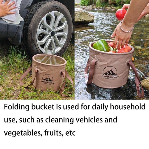 Outdoor Portable Folding Bucket, Picnic, Fishing Bucket, Water Bucket, Large Capacity Handheld Bucket, Suitable for Camping, Hiking, Water Filling, Vegetables and Fruits (Coffeecolour, 10L)