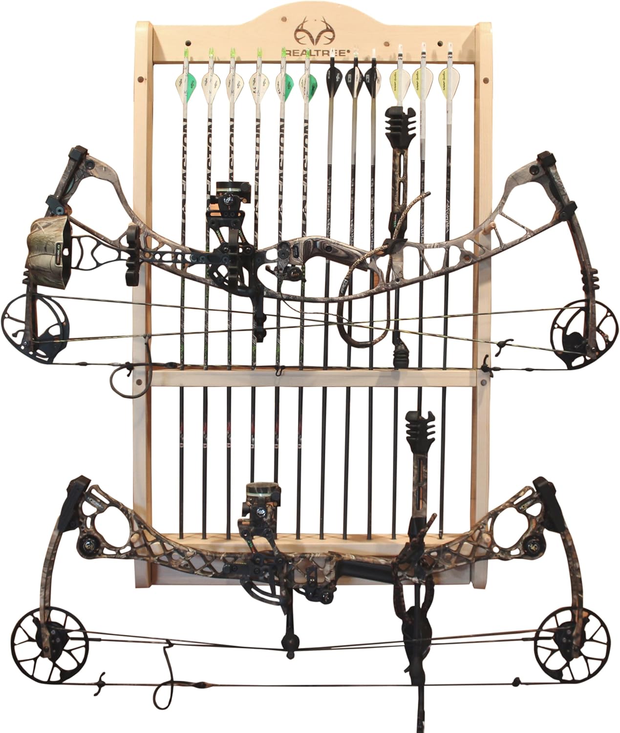 Rush Creek Creations | Wall Mounted Bow and Arrow Display Rack for Hunting & Archery Accessories | Real Tree 2-Bow Holder & 12-Arrow Storage | Handcrafted Small Bows & Big Bow Hanger w/ Arrow Holders