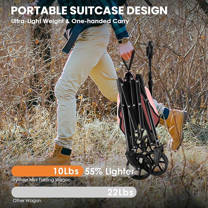 Collapsible Wagon Cart Foldable with 220lbs Weight Capacity, Lightweight Portable Folding Grocery Shopping Cart with Wheels for Camping Sports Beach and Shopping, Pink