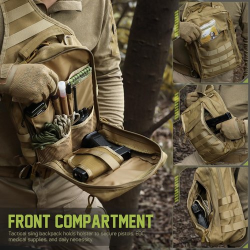 LIVANS Tactical Sling Bag for Men Women, Concealed Carry Crossbody Bags with Holster, CCW Bag for Everyday Carry, Molle EDC Shoulder Bags for Hiking Camping Outdoor