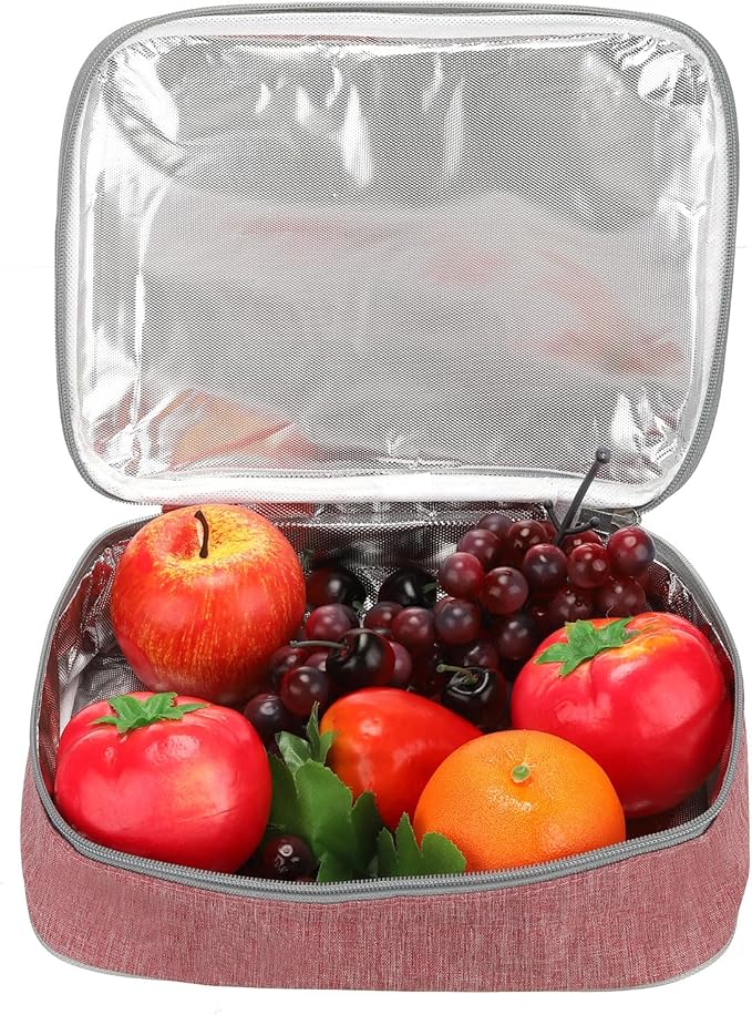 PATIKIL 12"x9"x3" Insulated Lunch Bags, Portable Food Containers Bag Flat Bento Bags Reusable Thermal Lunch Pail for Men and Women, Pink