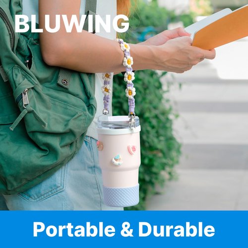 Bluwing Water Bottle Handle Strap Compatible with Owala, Stanley Cup, Handle Strap for Hydro Flask and Most 12-40oz Water Bottles(Daisy Green 4)