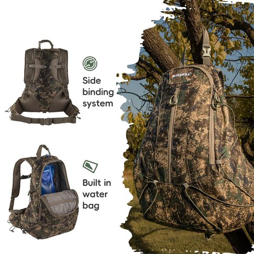 BLISSWILL Hunting Backpack with hunting seat,Lightweight Hiking Daypack,Hunting Accessories ，Camping Camouflage Bag with Rain Cover – Perfect for Hunts and Outdoor Adventures(AllSeasons Camo)