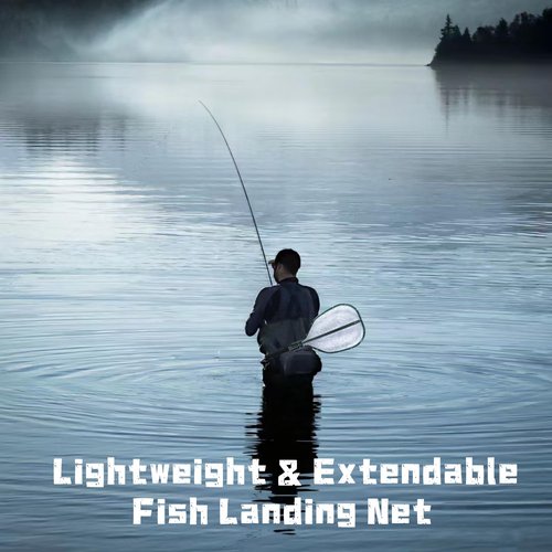 SIWRDTG Floating Lightweight Fishing Net with Telescopic Pole Handle, Rubber Landing Net Freshwater Saltwater, Portable Fishing Net with Soft EVA Foam Handle, Fish-Friendly Mesh for a Safe Release