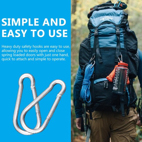 60PCS 2.3IN Carabiner Clip, M6 Heavy Duty Carbon Steel Carabiner, Spring Snap Hook Clip for Keychian, Locking Carabiner for Outdoor Camping, Fishing, Hanging, Dog Leash, Silver