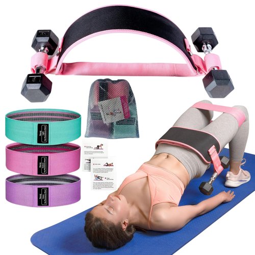 MINGLE Hip Thrust Belt for Dumbbells Heavy & 3 Fabric Resistance Bands for Legs, Hip Thrust Band & Exercise Bands Resistance Set, Booty Sprout with Cloth Resistance Bands for Working Out.