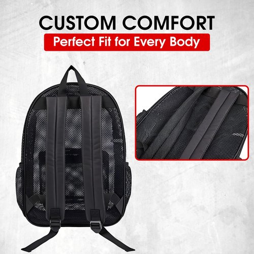 A CENTER Mesh Backpack,See Through Backpack with Padded Shoulder Straps for Work,Travel, Security, Swimming and Beach - Grey/Turquoise/Sweet Coral