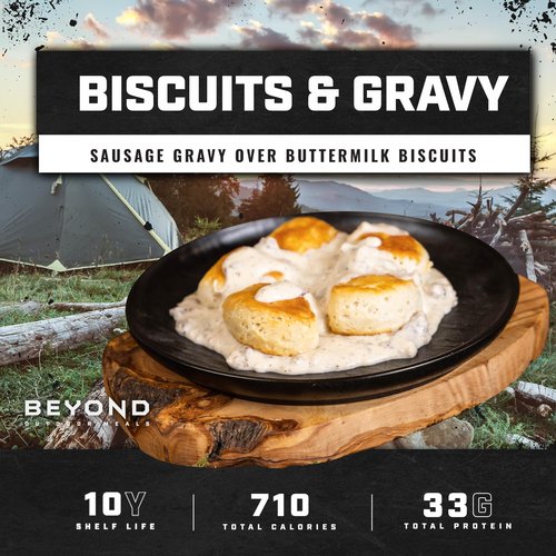Beyond Outdoor Meals Biscuits & Gravy | Freeze Dried Camping & Backpacking Food | High Protein Meals | Just Add Water