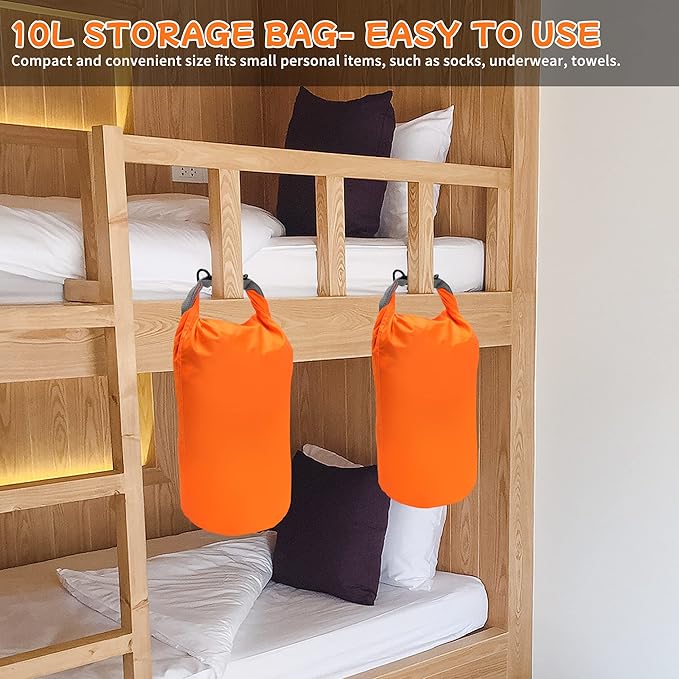 R2Depot Waterproof Dry Bag, 5L/10L/20L/40L/70L Dry Storage Bag for Kayaking, Gym, Hiking, Swimming (Orange, 10L)