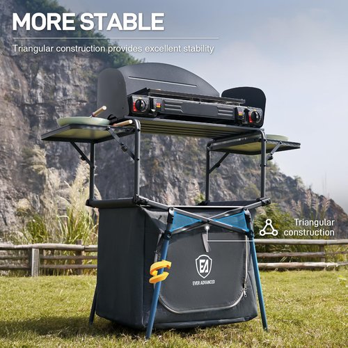 EVER ADVANCED Portable Folding Camping Table with Storage Bag, Grill Table with Windscreen for Outdoor Cooking, BBQ, Picnics, and Camping, Includes Carry Bag