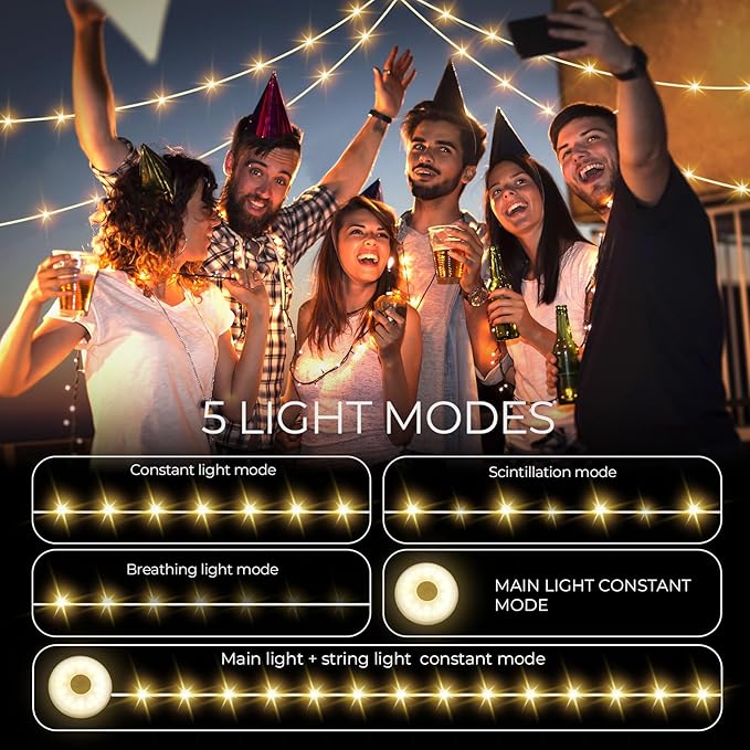 Camping String Lights Outdoor Warm Lighting,1500mAh USB Portable Rechargable Camping Lights String 26.2FT with 5 Lighting Modes,Waterproof Camping Tent Lights for Party&Halloween(Green)