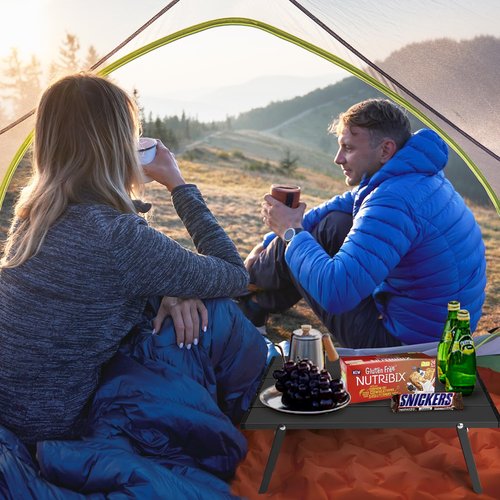 Outplea Black Small Folding Beach Table, Mini Ultralight Camping Table Aluminum, Backpacking Short Table