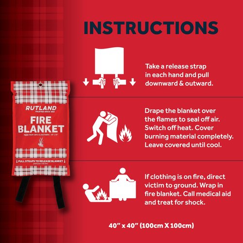 Rutland Fire Blanket for Home and Kitchen Emergency - 4 Pack, 40" x 40" - Fiberglass Fire Suppression Blanket Safety for Grilling, Camping and Boats