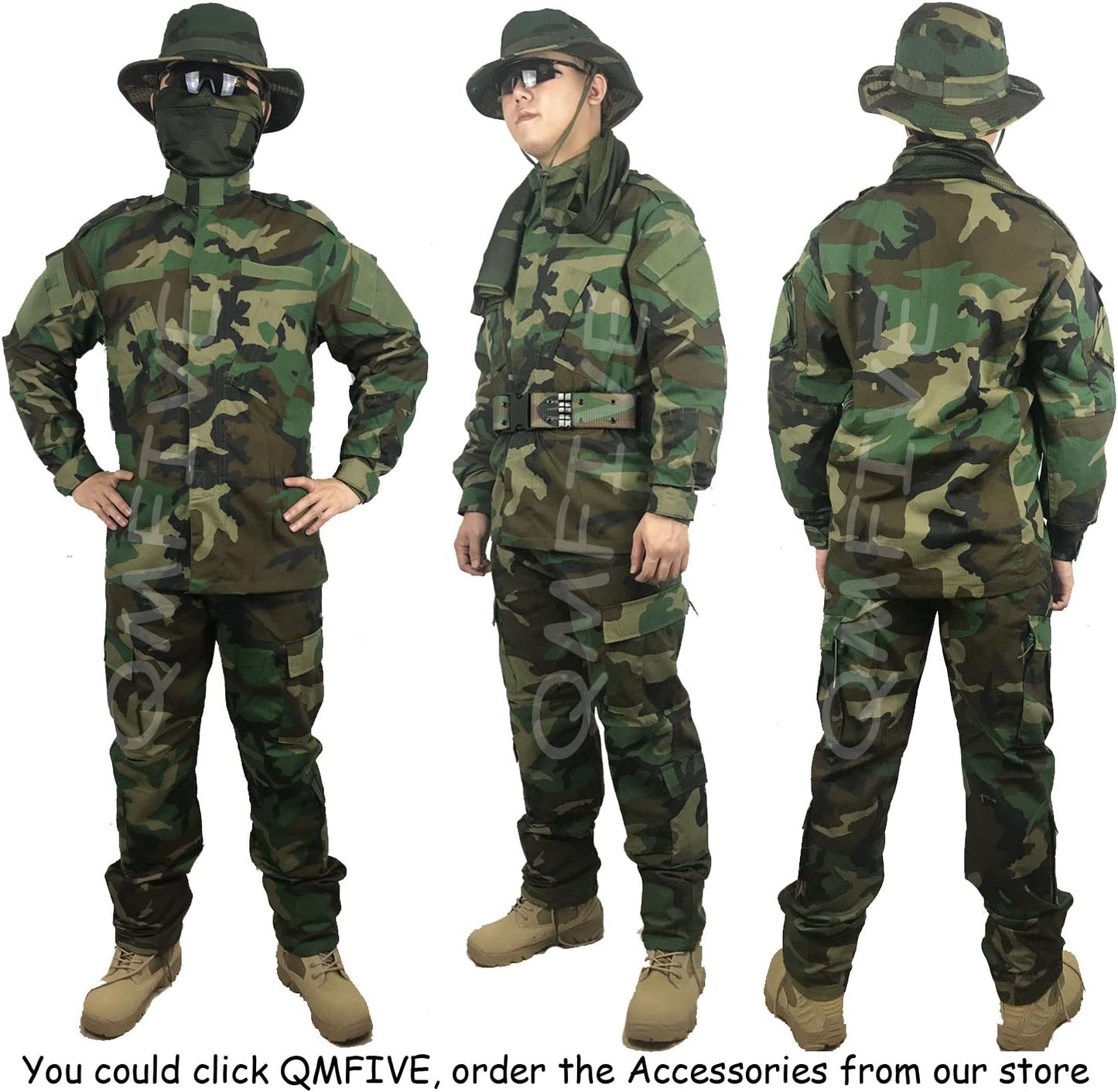 Tactical Suit Men’s Camo Combat BDU Jacket Shirt & Trousers Uniform Camo Suit Belt CS Game Military Paintball Airsoft