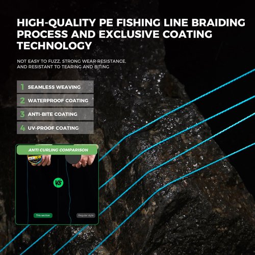 9KM DWLIFE Braided Fishing Line 8LB-100LB Dyneema Fishing Line, Zero Stretch & Anti-Bite Coating for Freshwater/Saltwater Fishing 4 Strands(164Yards-12lb)