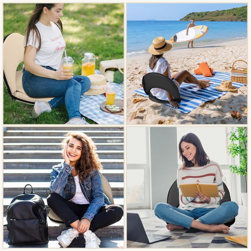 Cinnvoice 2 Pcs Stadium Seats Floor Chairs Reclining Bleacher Seat with Shoulder Strap Portable Recreation Recliner Beach Folding Waterproof Cushion Chair for Sports(Black and Navy Blue)