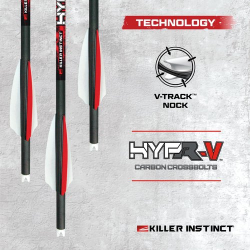 Killer Instinct Hypr-V 20" Crossbow Bolts 6-Pack - V-Track Nock System 390 Grain Total Weight with .003" Straightness Tolerance