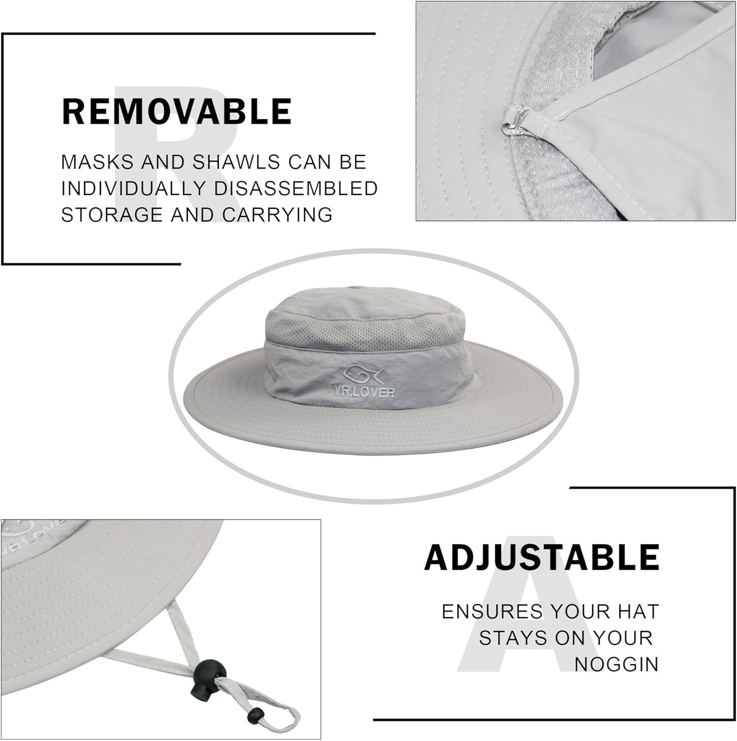 YR.Lover Outdoor UV Sun Protection Wide Brim Fishing Cap with Removable Flap