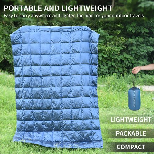 ROSE FEATHER Down Camping Blanket, Muti-Use Outdoor Travel Blanket, Puffy Sleeping Bag Blanket, Waterproof Packable Backpacking Quilt for Camping, Travel, Hammock, Airplane, Hiking, Picnic, 55''x79''