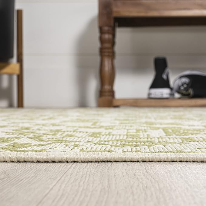 JONATHAN Y SMB105E-3 Estrella Bohemian Medallion Textured Weave Indoor Outdoor Area Rug, Coastal Traditional Transitional Easy Cleaning,Bedroom,Kitchen,Backyard,Patio,Non Shedding 3 X 5, Cream/Green