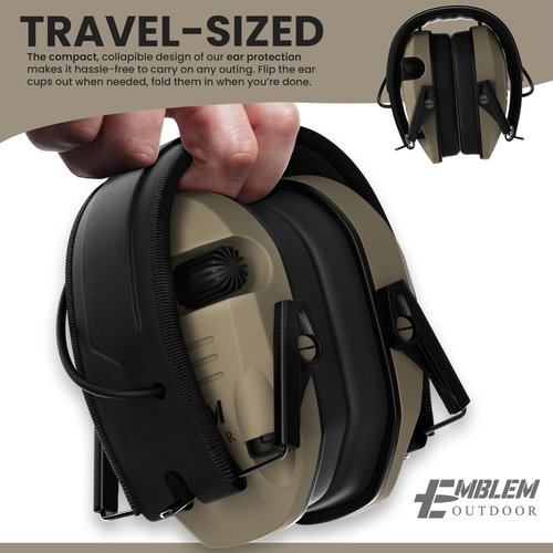 Emblem Outdoor Shield Pro Electronic Shooting Ear Protection for Gun Range | NRR 23dB | 4X Sound Amplification. Adult and Kid Hearing Protection Earmuffs for Noise Cancellation - Green